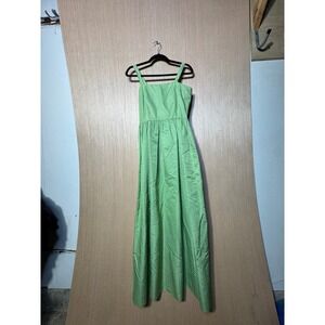 Vintage 60's Handmade Margaret's Lubbock Texas Green Taffeta Maxi Dress Tulle